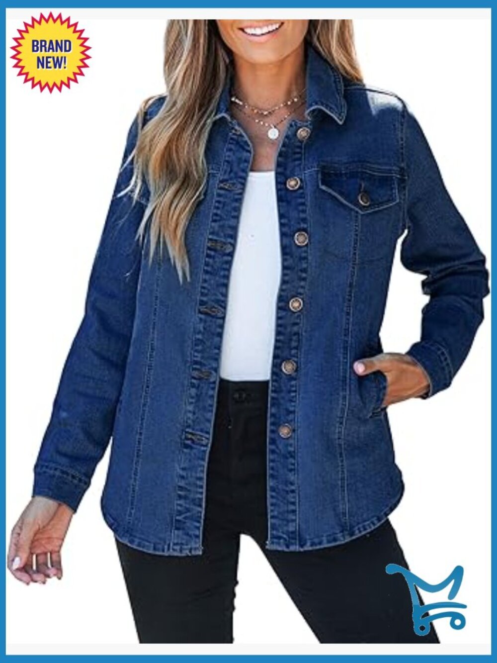 Denim Oversized Shacket with Pockets Long Sleeve Button Up